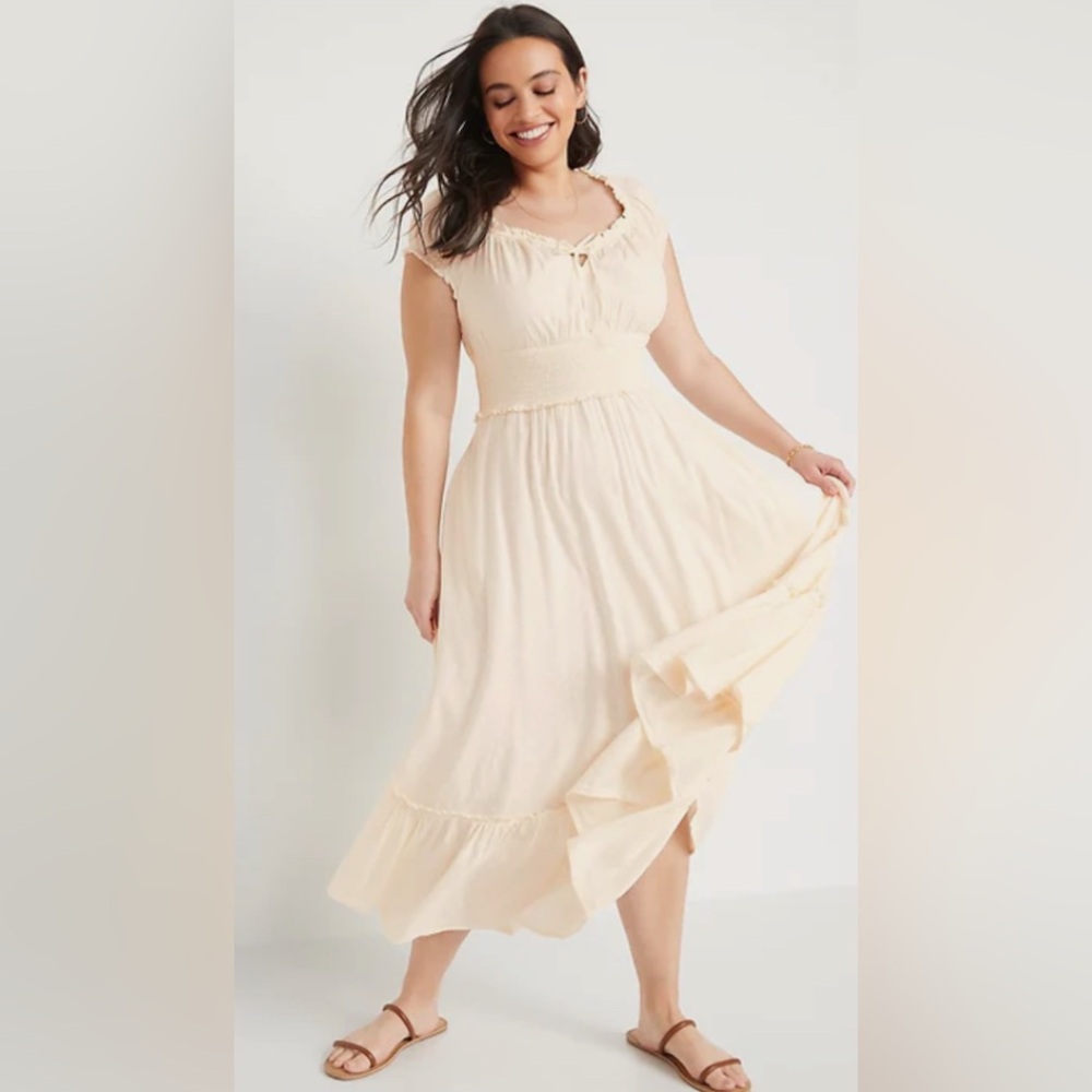 Brand new Old Navy Prairie Boho Clip Dot Puff Sleeve Maxi Dress XL in cream